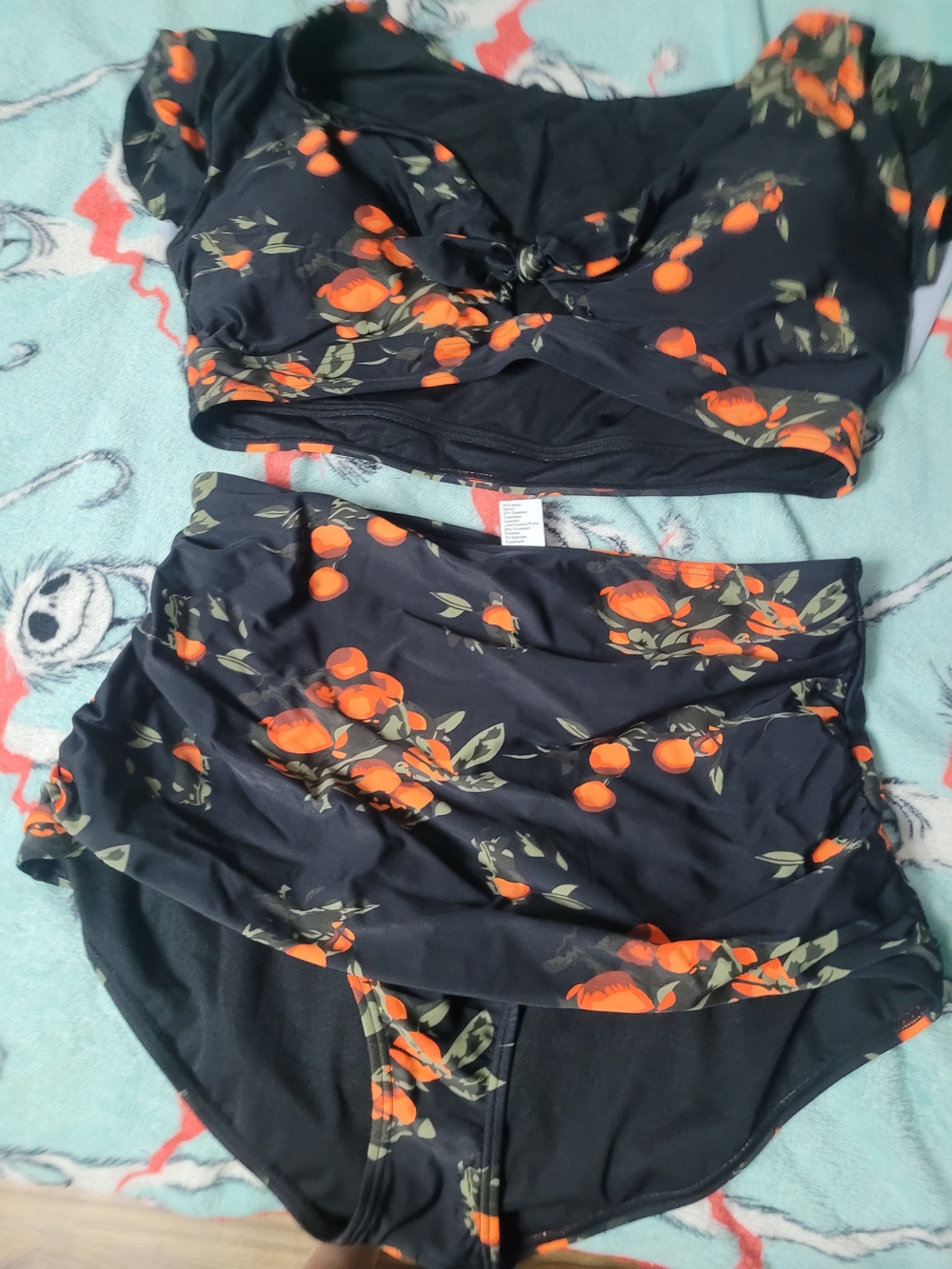 COCOSHIP Black Swimwear with Orange Accents